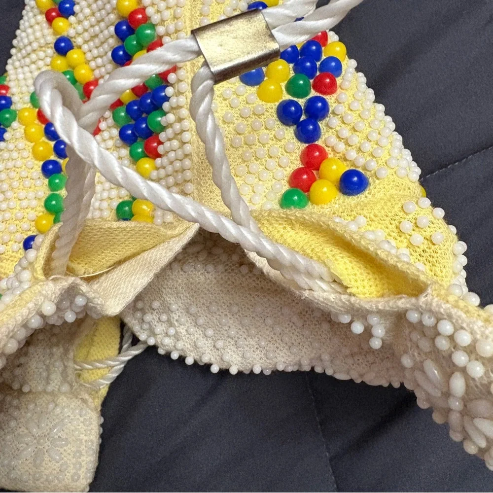 Vintage Reversible 70’s Beaded Drawstring Purse / Sack Boho Hippy Festival Pouch - Picture 13 of 13